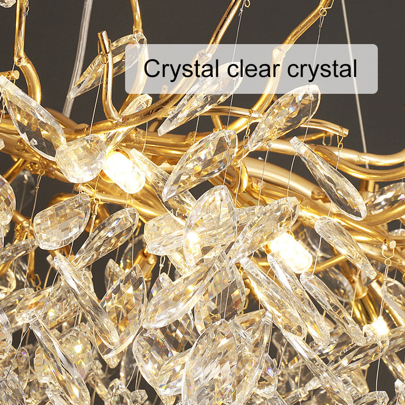 WALTZ Rhapsody Crystal Chandelier, 9x G9, Gold, 80cm, Adjustable Height
