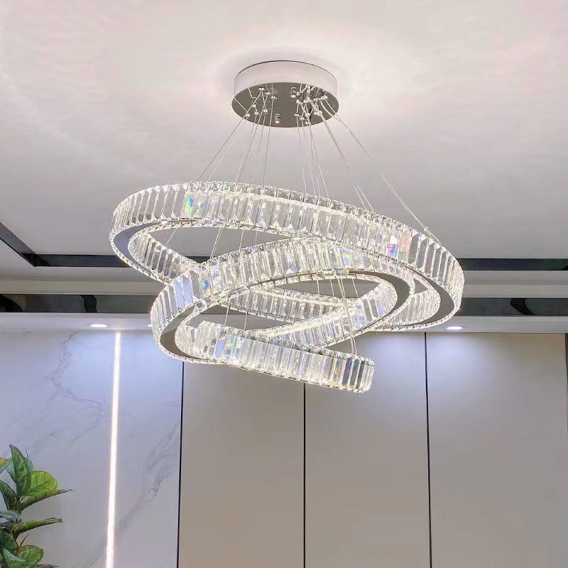 Luminis PRISM LED Chandelier, Crystal and Metal, 4 Circles, Dimmable, Adjustable Height, Cold/Warm/Neutral Light, Luxurious Lighting