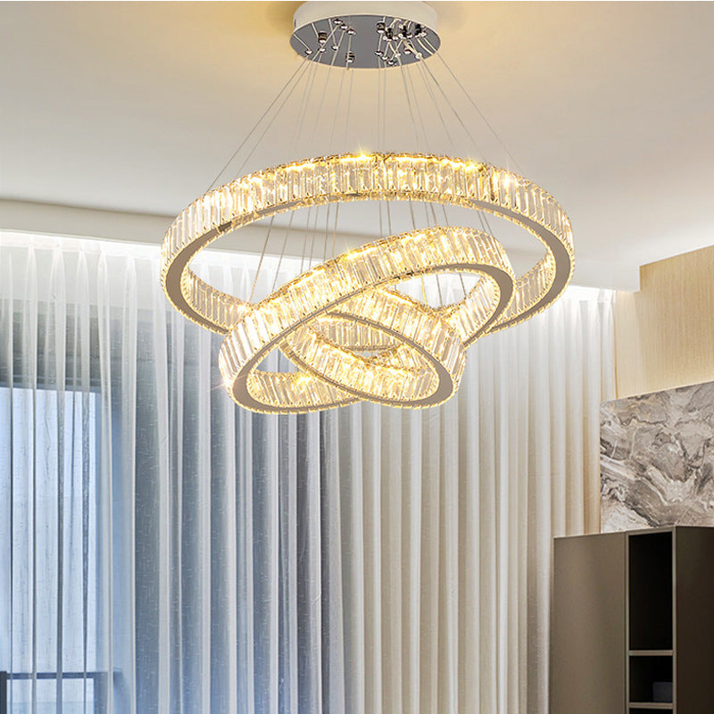 Luminis PRISM LED Chandelier, Crystal and Metal, 4 Circles, Dimmable, Adjustable Height, Cold/Warm/Neutral Light, Luxurious Lighting