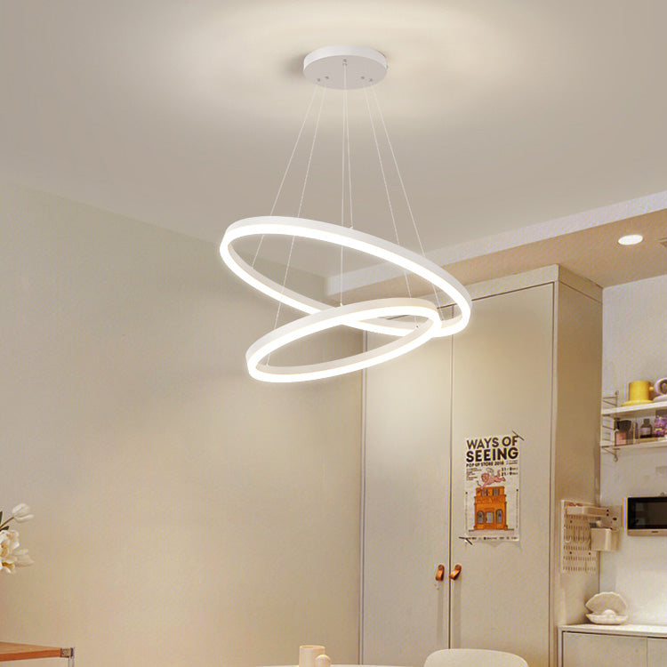 Suspended LED chandelier with remote control CASIANA 42W, 2 Circles, Cold/Warm/Neutral light, Dimmable, White, Height Adjustable