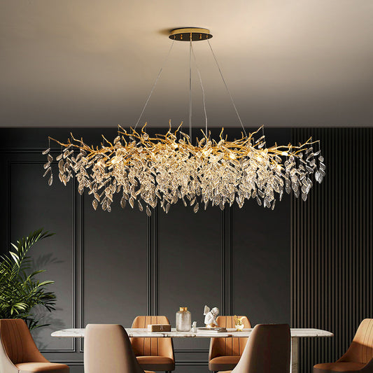 WALTZ Rhapsody Crystal Chandelier, 9x G9, Gold, 80cm, Adjustable Height