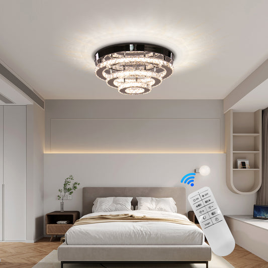 Crystal LED Chandelier LLC151/500CH, 64W, 3 Elements, Cold/Warm/Neutral light, Dimmable, Shiny Chrome
