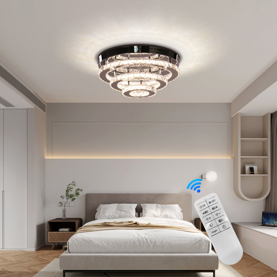 Crystal LED Chandelier LLC151/500CH, 64W, 3 Elements, Cold/Warm/Neutral light, Dimmable, Shiny Chrome