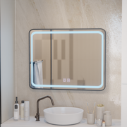 Rectangular LED Mirror 100x65cm – Edge LUMINOUS Touch Defog System, Black Frame