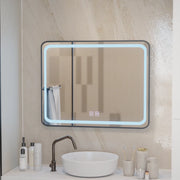 Rectangular LED Mirror 90x75cm Edge LUMINOUS Touch Defog System, Black Frame