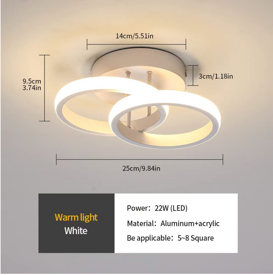 VERTEX Circula LED Chandelier Overlapping Circles, 44W, 2 Circles, Cold/Warm/Neutral Light, White
