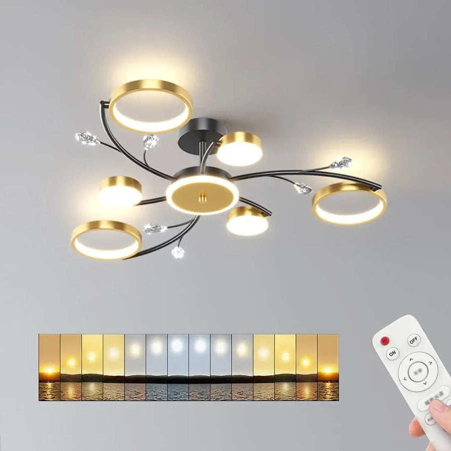 KARINA LED Chandelier with Remote Control, 31W, 6 Elements, Warm/Cold/Neutral Light, Dimmable, Gold
