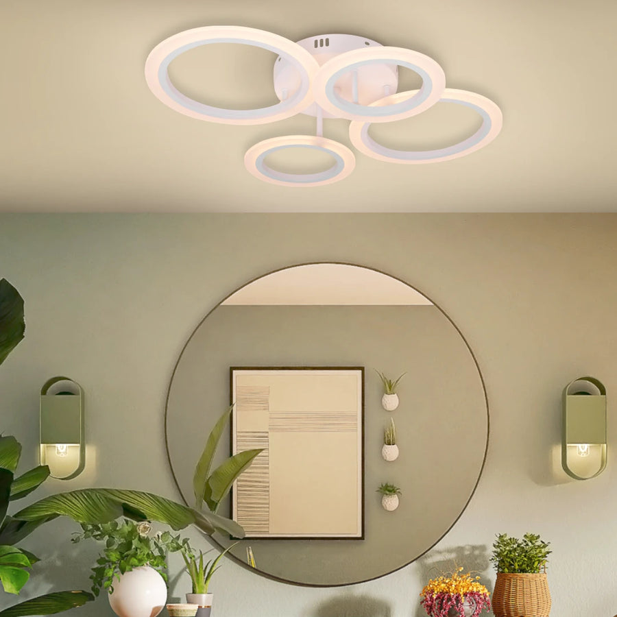 LED chandelier with remote control BETTY 44W, 4 Circles, Cold/Warm/Neutral light, Dimmable, White