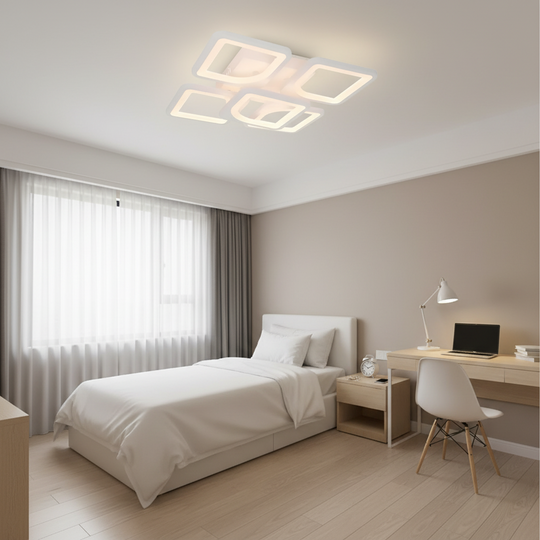 LED chandelier with remote control ZOE 70W, 5 Squares, Cold/Warm/Neutral light, Dimmable, White LED chandelier with remote control Default Title Alessandro Design