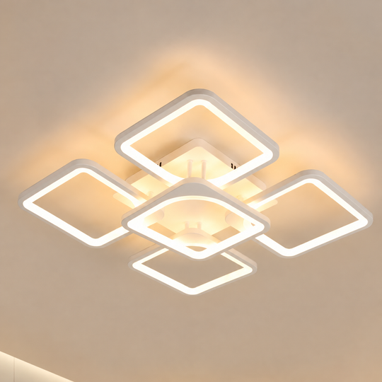 LED chandelier with remote control ZOE 70W, 5 Squares, Cold/Warm/Neutral light, Dimmable, White
