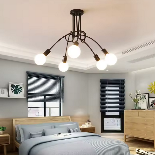 Modernist Chandelier Penta 5, 5x E27, Black, Modern Design