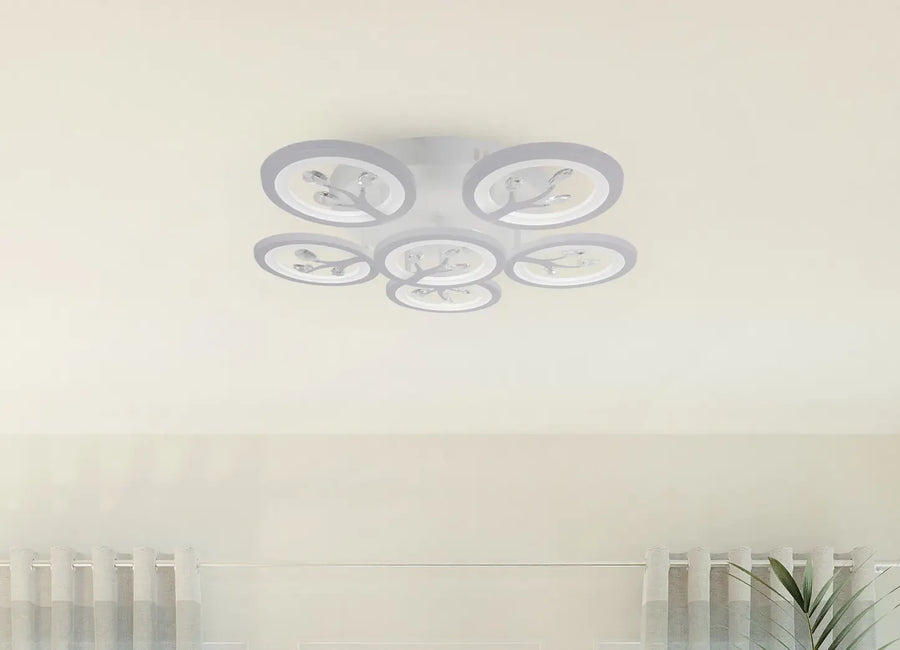 LED chandelier with remote control and crystal DAISY 72W, 6 Elements, Cold/Warm/Neutral light, Dimmable, White