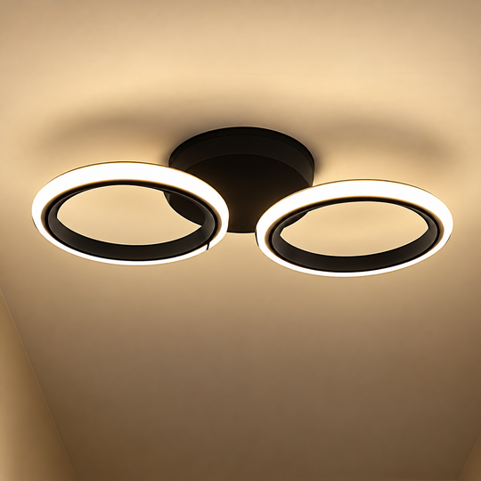 LARGE LED Chandelier 28W, 2 Circles, Cold/Warm/Neutral light, Black