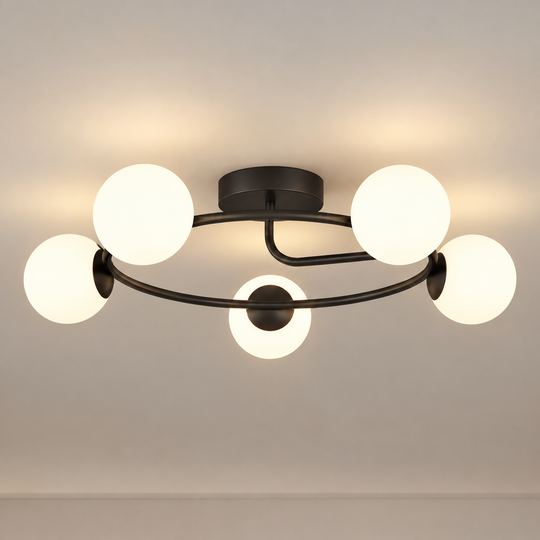 LED and crystal chandelier ORBIT, 72cm, 5xE27, Globes, Black