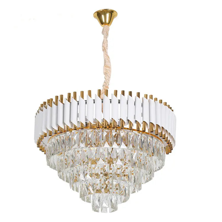 VERSAILLES Eleganza Crystal Chandelier 7x E14, Diameter 49cm, Shiny Gold and White, Adjustable Height