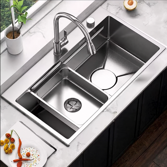Stainless Steel Kitchen Sink Set, Universal Tub with Drain Plug, Graphite Black, 75x45x21 cm