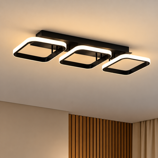 LED Chandelier VERTEX 34W, 3 Squares, Linear, Cold/Warm/Neutral light, Black