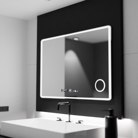 Rectangular LED mirror 120x80 Aura Riflesso Puro MotionGlow Marcello, Demisting System, Thermometer and Clock, Dimable Mirrors Marcello Default Title Alessandro Design