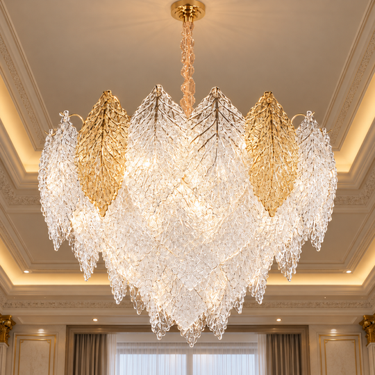 Crystal Chandelier LACE Eleganza 9xE14, Diameter 50cm, Height 36cm, Shiny Gold, Adjustable Height, Elegant Design