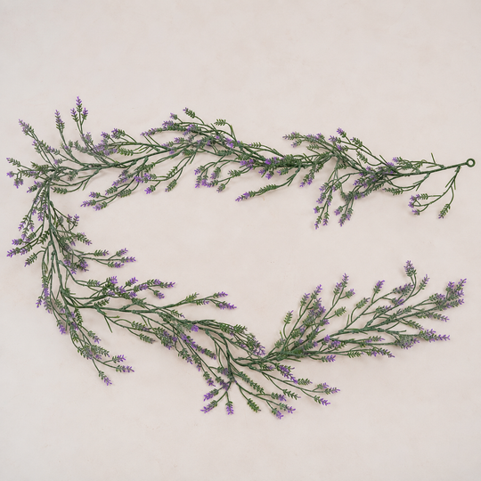 Artificial Plant Decorative Lavender Garland, Natural Appearance, 185cm, 72 Branches, Green and Purple, Set of 2 Pieces