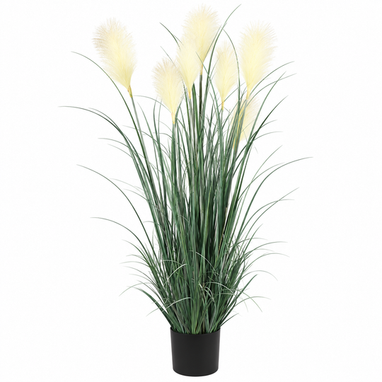 Artificial Plant Ornamental Grass, 180 cm, with 7 Wires, Reed and Grass, Green and White, No Pot