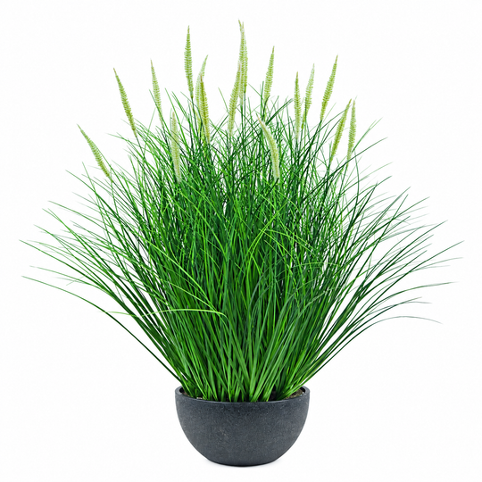 Artificial Plant, Foxtail Potted Ornamental Grass, 61 cm, with 19 Spices, Green and White