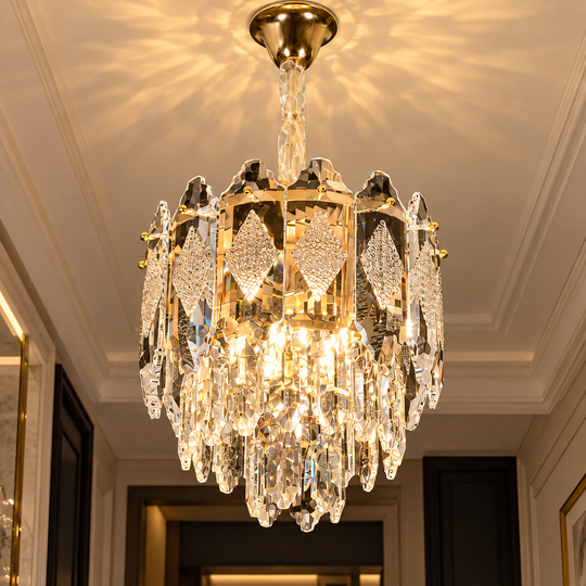 Crystal Chandelier VELVET Petito, 3xE14, D30 cm, Gold, Adjustable Height, Metal and Crystal