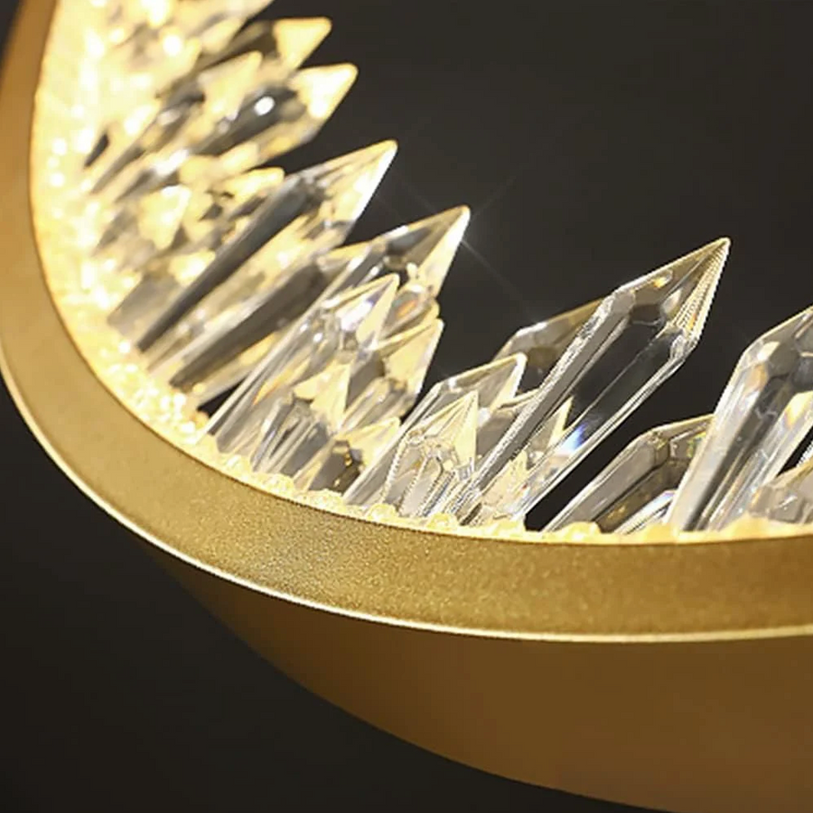 Suspended LED chandelier with remote control, K9 Crystals, 27W, 1 Circle, Cold/Warm/Neutral light, Dimmable, Gold, Height Adjustable