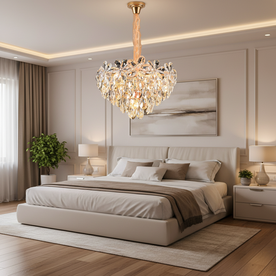 Crystal Chandelier, Elegance 7xE14, Diameter 40cm, Shiny Gold, Adjustable Height, Metal and Crystal Crystal Chandeliers Default Title Alessandro Design