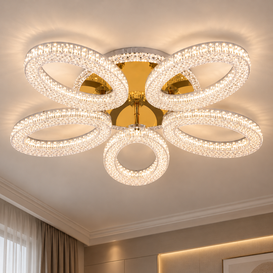 LED chandelier with remote control VEYRO, 66W, Cold/Warm/Neutral Light, Dimmable, Gold