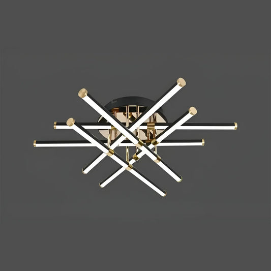 LED chandelier with remote control DIYA 144W, 6 Elements, Linear, Cold/Warm/Neutral light, Dimmable, Glossy Black Gold