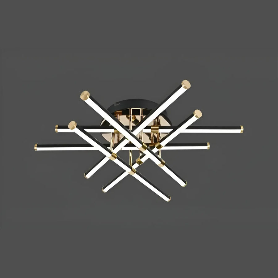 LED chandelier with remote control DIYA 144W, 6 Elements, Linear, Cold/Warm/Neutral light, Dimmable, Glossy Black Gold