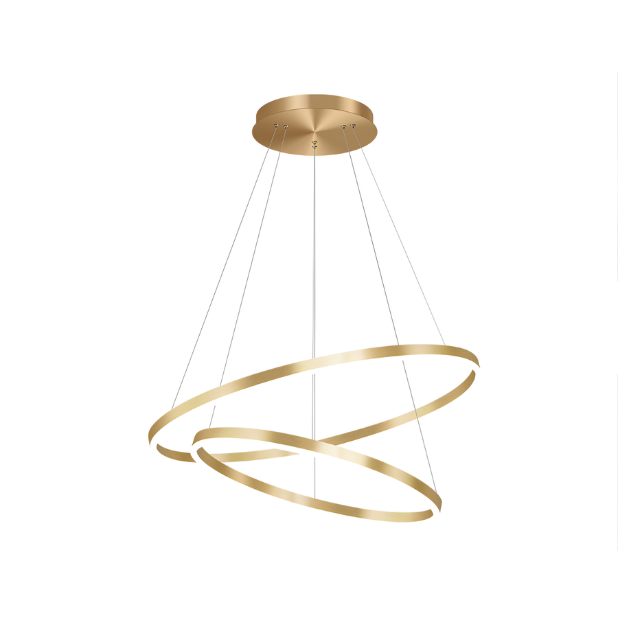 Suspended LED chandelier with remote control CHRISTINE, 42W, 2 Circles, Cold/Warm/Neutral light, Dimmable, Shiny Gold, Adjustable Height