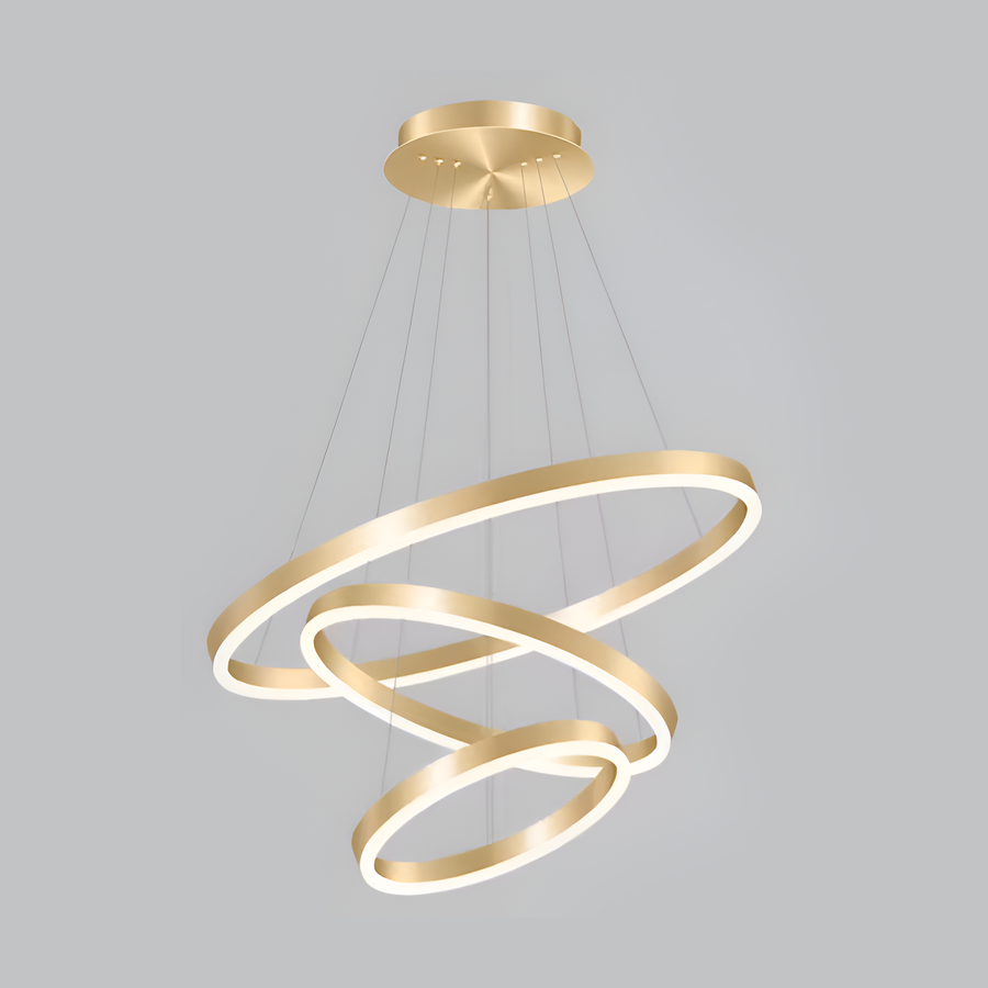 Suspended LED chandelier with remote control ELIZABETH, 84W, 3 Circles, Cold/Warm/Neutral light, Dimmable, Shiny Gold, Adjustable Height