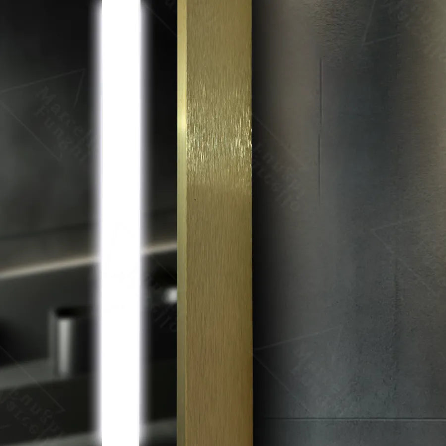Rectangular LED mirror, 60x80cm, Verite Royale Gold MotionGlow Marcello, Demister System, Clock & Thermometer, Dimmable