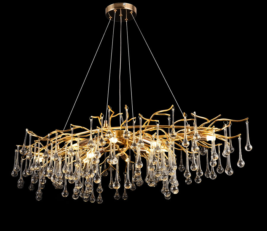 WALTZ Rhapsody Crystal Chandelier, 9x G9, Gold, 60cm, Adjustable Height