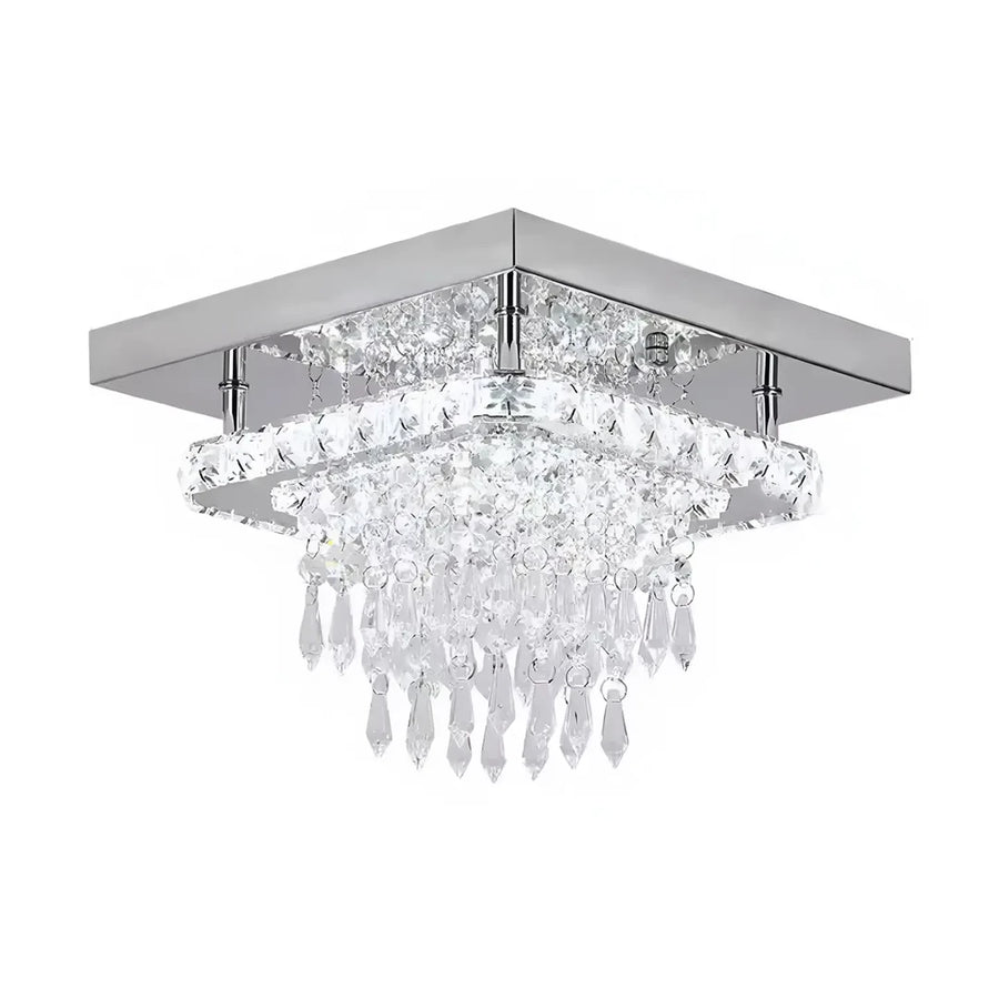 LED chandelier Alberico square, 19W, cold/hot/neutral light, crystal, glossy chrome