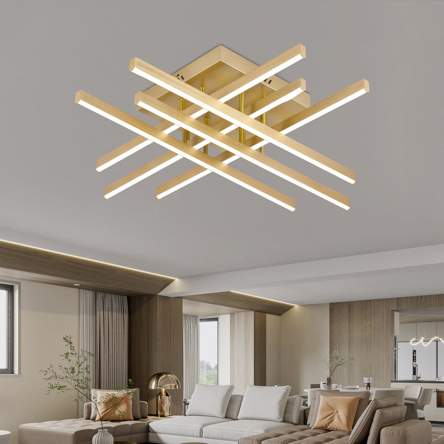 LED Chandelier with Remote Control LINEX, 83W, Light 3000K/4000K/6000K, Dimmable, Gold