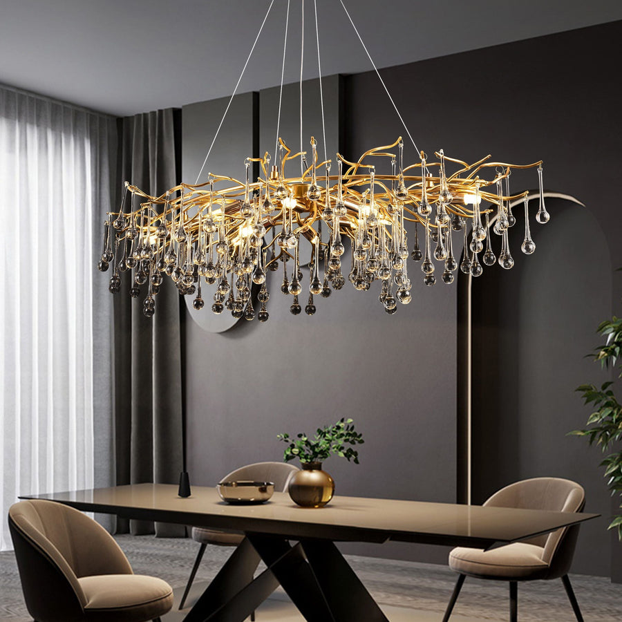 WALTZ Rhapsody Crystal Chandelier, 9x G9, Gold, 60cm, Adjustable Height