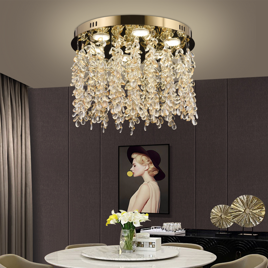 Crystal LED Chandelier LLC213/550GD Round, 30W, Cold/Warm/Neutral Light, Crystals, Shiny Gold