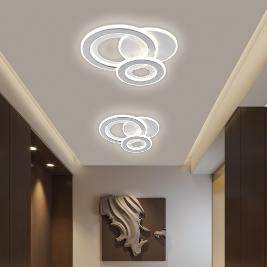 SQUARE LED Chandelier 36W, 3 Circles, Cold/Warm/Neutral light, White