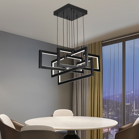LED chandelier with remote control, Suspended 98W, 4 Elements, Cold/Warm/Neutral light, Dimmable, Adjustable height, Black