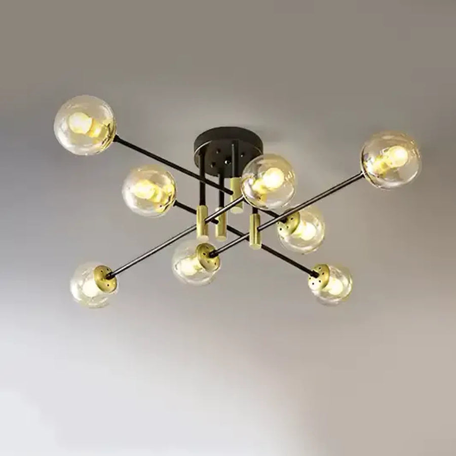 Chandelier with Round Shade, PENTHOUSE Grand, 8xE27, Black Gold, Metal