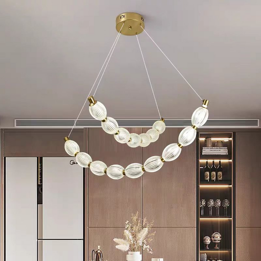 Suspended LED chandelier with FAUSTO remote control, 49W, Cold/Warm/Neutral light, Dimmable, Height Adjustable, Gold