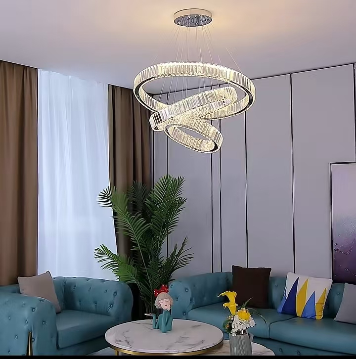 Luminis PRISM LED Chandelier, Crystal and Metal, 4 Circles, Dimmable, Adjustable Height, Cold/Warm/Neutral Light, Luxurious Lighting