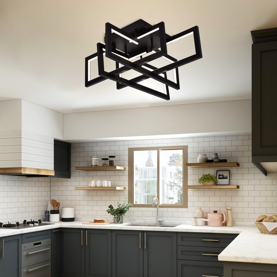 LED chandelier with remote control 98W, 4 Elements, Cold/Warm/Neutral light, Dimmable, Black