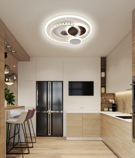 LED chandelier with HELIOX crystal, 43W, 4 Circles, Cold/Warm/Neutral light, White