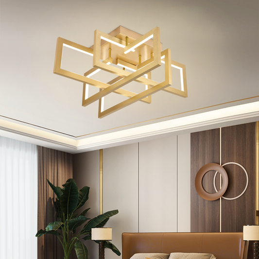 LED chandelier with remote control 98W, 4 Elements, Cold/Warm/Neutral light, Dimmable, Gold