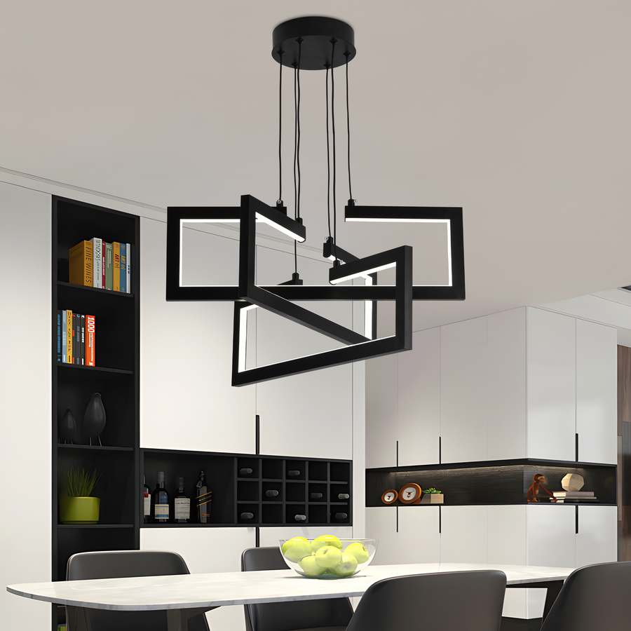 LED chandelier with remote control, Suspended 73W, 3 Elements, Cold/Warm/Neutral light, Dimmable, Adjustable height, Black