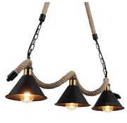 Rope Chandelier, 3*E27, Brown, Metal and Rope